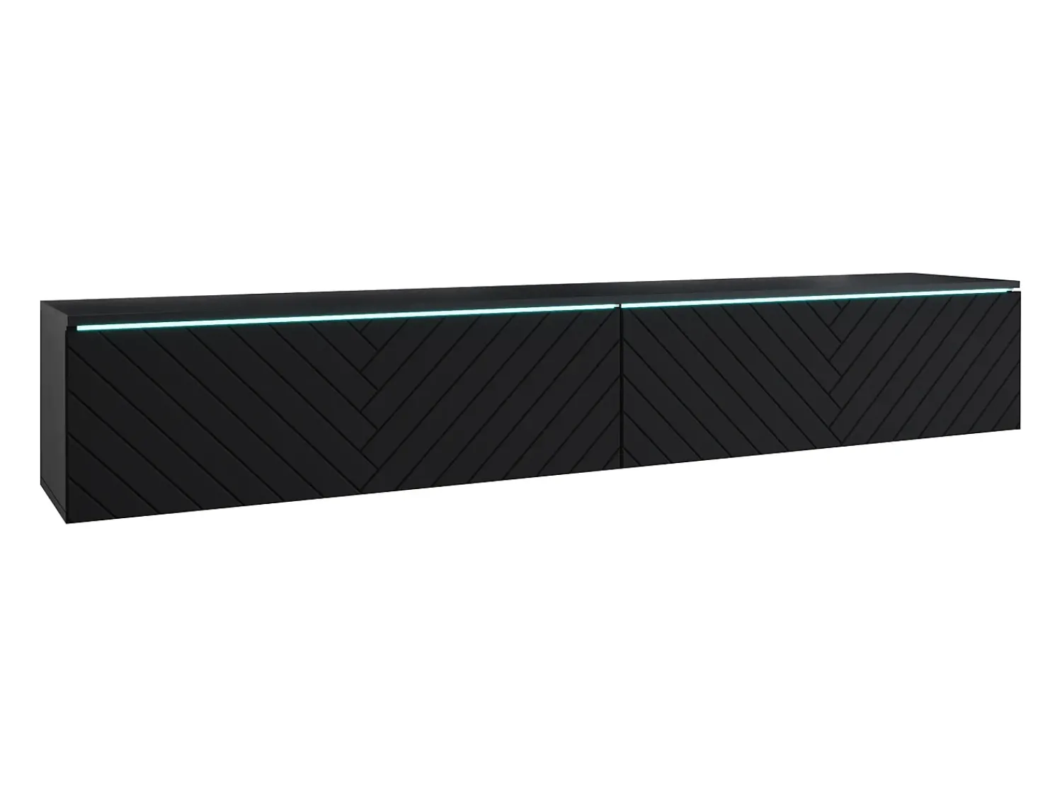 Hot Móvel de TV moderno 180 cm para sala – 2 portas sem puxadores, acabamento mate, de chão ou suspenso, frentes em MDF espinha de peixe mate Preto