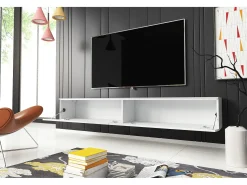 Móvel De Tv| Móvel de TV moderno 180 cm para sala – 2 portas, sem puxadores, mate + brilho, de chão ou suspenso, / brilho Branco