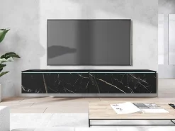 Clearance Móvel de TV moderno 180 cm para sala com LED – 2 portas, sem puxadores, mármore fosco, de chão ou suspenso Multicor