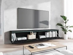 Clearance Móvel de TV moderno 180 cm para sala com LED – 2 portas, sem puxadores, mármore fosco, de chão ou suspenso Multicor