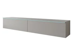 Móvel De Tv* Móvel de TV moderno 180 cm para sala com LED – 2 portas, sem puxadores, cinza paládio fosco, de chão ou suspenso Cinzento claro