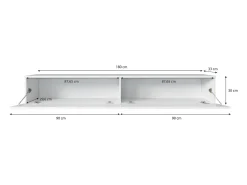 Sale Móvel de TV moderno 180 cm para sala – 2 portas, sem puxadores, mate + brilho, de chão ou suspenso, matera / branco brilho Cinza antracite / Branco