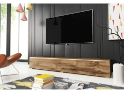 Móvel De Tv* Móvel de TV moderno 180 cm para sala – 2 portas, sem puxadores, acabamento mate, de chão ou suspenso, carvalho wotan / carvalho wotan Natural escuro