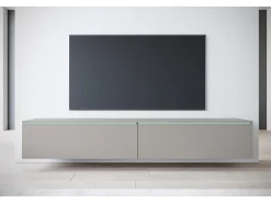 New Móvel de TV moderno 180 cm para sala – 2 portas, sem puxadores, acabamento mate, de chão ou suspenso, cinzento paládio Cinzento claro