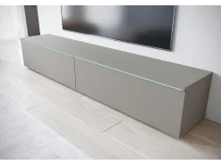 New Móvel de TV moderno 180 cm para sala – 2 portas, sem puxadores, acabamento mate, de chão ou suspenso, cinzento paládio Cinzento claro