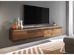 Móvel De Tv| Móvel de TV moderno 180 cm para sala – 2 portas, sem puxadores, acabamento mate, de chão ou suspenso, estilo vintage Castanho