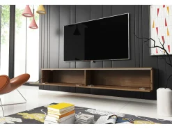 Móvel de TV moderno 180 cm para sala com LED – 2 portas, sem puxadores, carvalho wotan, de chão ou suspenso^ Móvel De Tv