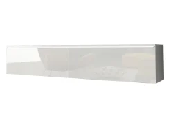 Móvel De Tv| Móvel de TV moderno 140 cm para sala – 2 portas sem puxadores, corpo mate / frentes brilho, de chão ou suspenso Branco