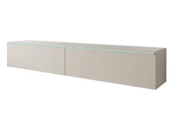 Discount Móvel de TV moderno 180 cm para sala com LED – 2 portas, sem puxadores, caxemira fosco, de chão ou suspenso Bege