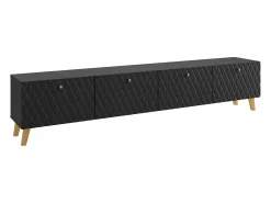 Clearance Móvel de TV moderno 190 cm mate, pés e puxadores dourados, frentes em MDF fresadas em losangos Preto