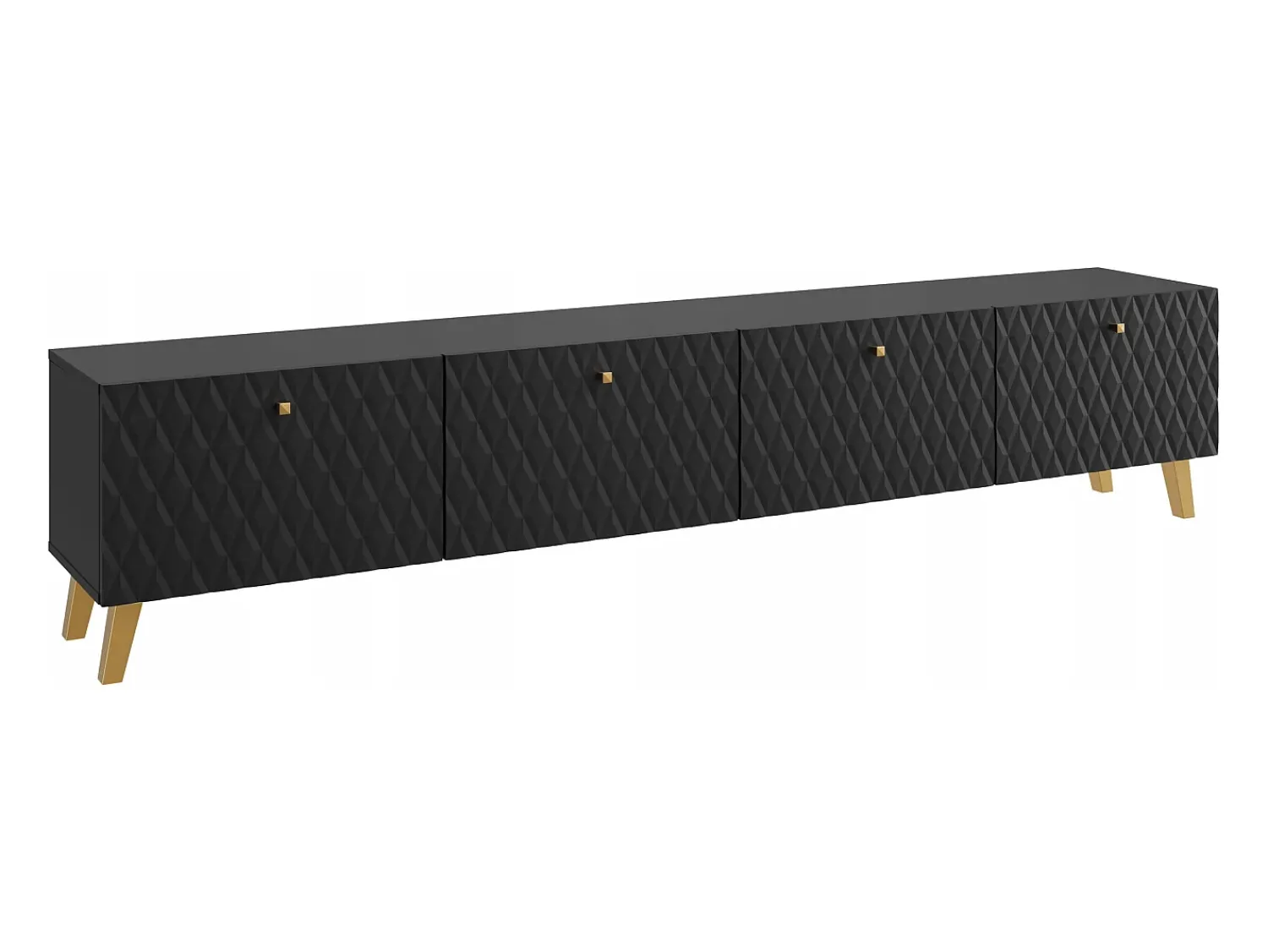 Clearance Móvel de TV moderno 190 cm mate, pés e puxadores dourados, frentes em MDF fresadas em losangos Preto