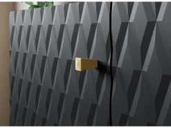 Clearance Móvel de TV moderno 190 cm mate, pés e puxadores dourados, frentes em MDF fresadas em losangos Preto