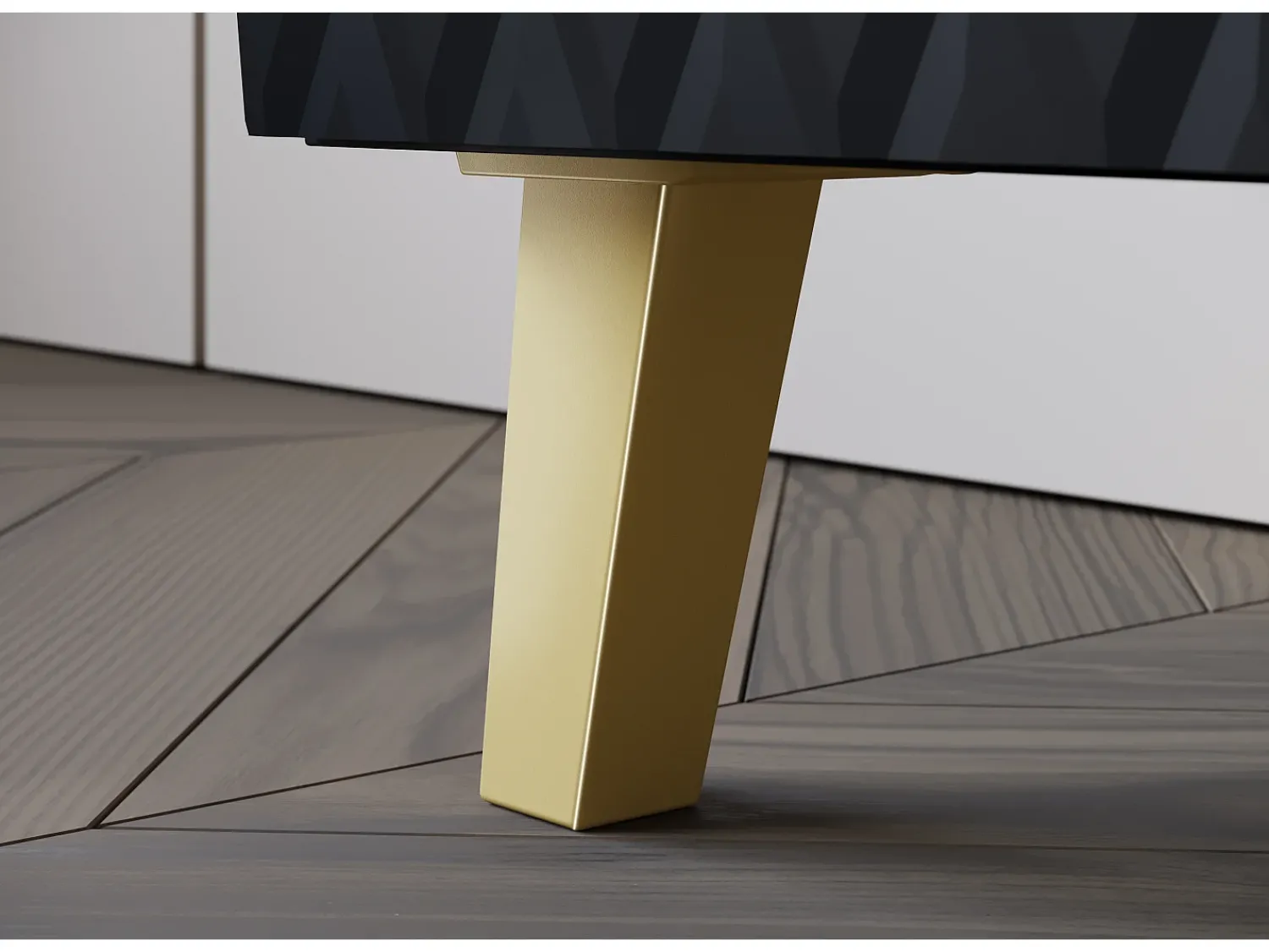 Clearance Móvel de TV moderno 190 cm mate, pés e puxadores dourados, frentes em MDF fresadas em losangos Preto
