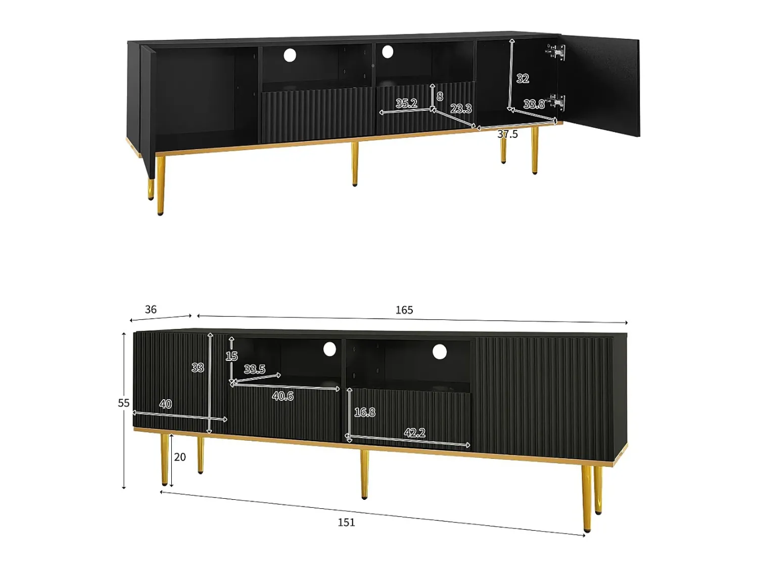 Móvel De Tv|ModernLuxe Móvel de TV moderno - com 2 portas e 2 gavetas - pés de metal - Preto