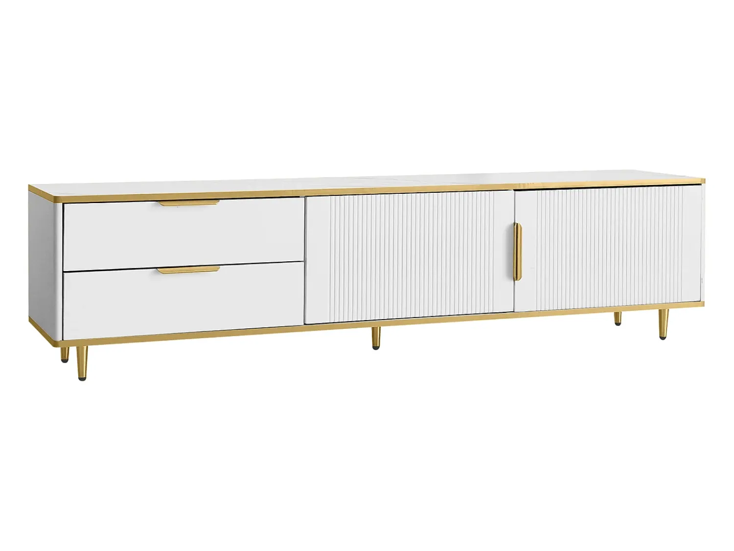 Clearance ModernLuxe Móvel de TV moderno - com 2 portas e 2 gavetas - pés de metal - Branco