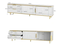 Clearance ModernLuxe Móvel de TV moderno - com 2 portas e 2 gavetas - pés de metal - Branco