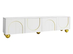 Clearance ModernLuxe Móvel de TV moderno - com prateleiras ajustáveis ​​- em aglomerado - Branco e Dourado Branco / Dourado