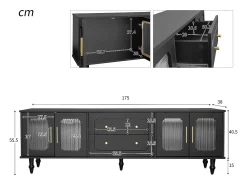 Móvel De Tv*ModernLuxe Móvel de TV moderno - com portas de vime e 2 gavetas - pernas de metal - Preto