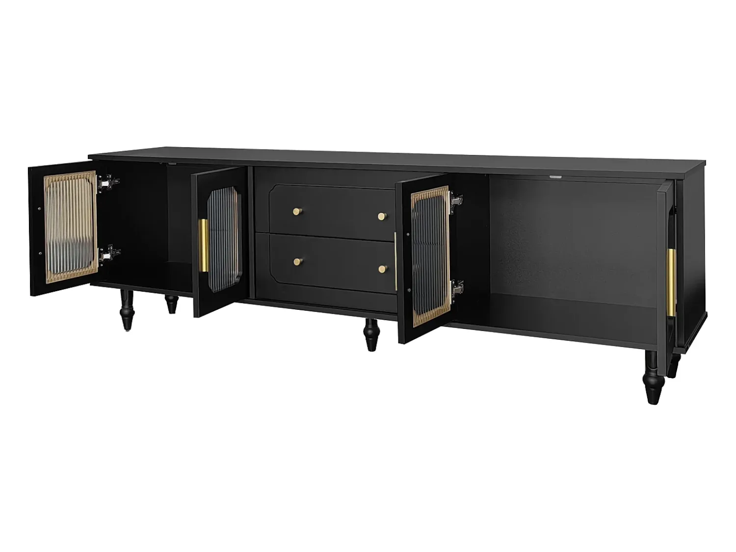 Móvel De Tv*ModernLuxe Móvel de TV moderno - com portas de vime e 2 gavetas - pernas de metal - Preto
