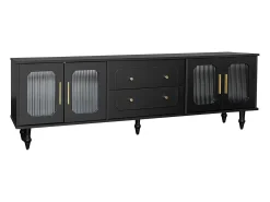 Móvel De Tv*ModernLuxe Móvel de TV moderno - com portas de vime e 2 gavetas - pernas de metal - Preto