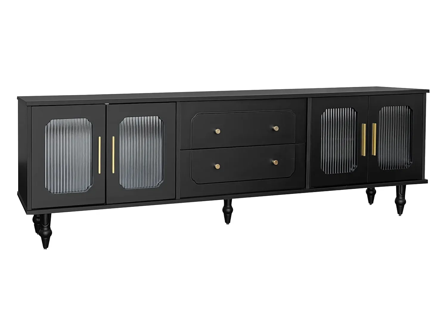 Móvel De Tv*ModernLuxe Móvel de TV moderno - com portas de vime e 2 gavetas - pernas de metal - Preto