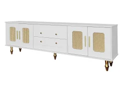 ModernLuxe Móvel de TV moderno - com portas de vime e 2 gavetas - pernas de metal -^ Móvel De Tv