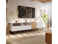 Hot Merax Móvel de TV moderno 2 gavetas, 2 compartimentos e 1 porta - 180 x 38 x 50 cm - MDF - Branco