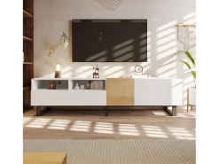 Hot Merax Móvel de TV moderno 2 gavetas, 2 compartimentos e 1 porta - 180 x 38 x 50 cm - MDF - Branco