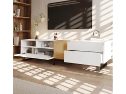 Hot Merax Móvel de TV moderno 2 gavetas, 2 compartimentos e 1 porta - 180 x 38 x 50 cm - MDF - Branco