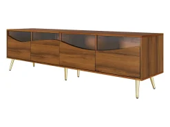 Móvel De Tv*Merax Móvel de TV moderno 180 x 40 x 50 cm com LEDs - pés de metal dourado - frente de vidro e 4 gavetas - MDF - natural Natural claro