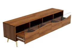 Móvel De Tv*Merax Móvel de TV moderno 180 x 40 x 50 cm com LEDs - pés de metal dourado - frente de vidro e 4 gavetas - MDF - natural Natural claro