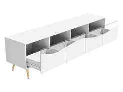 Merax Móvel de TV moderno 180 x 40 x 50 cm com LEDs - pés de metal dourado - frente de vidro e 4 gavetas - MDF -^ Móvel De Tv