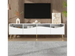 Merax Móvel de TV moderno 180 x 40 x 50 cm com LEDs - pés de metal dourado - frente de vidro e 4 gavetas - MDF -^ Móvel De Tv