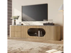 ModernLuxe Móvel de TV moderno aspecto madeira - 172x38x45,5 cm - 2 portas e 2 gavetas - Tampo efeito mármore - MDF - Natural^ Móvel De Tv