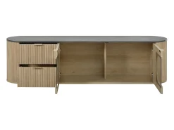 ModernLuxe Móvel de TV moderno aspecto madeira - 172x38x45,5 cm - 2 portas e 2 gavetas - Tampo efeito mármore - MDF - Natural^ Móvel De Tv