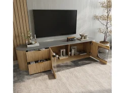 ModernLuxe Móvel de TV moderno aspecto madeira - 172x38x45,5 cm - 2 portas e 2 gavetas - Tampo efeito mármore - MDF - Natural^ Móvel De Tv
