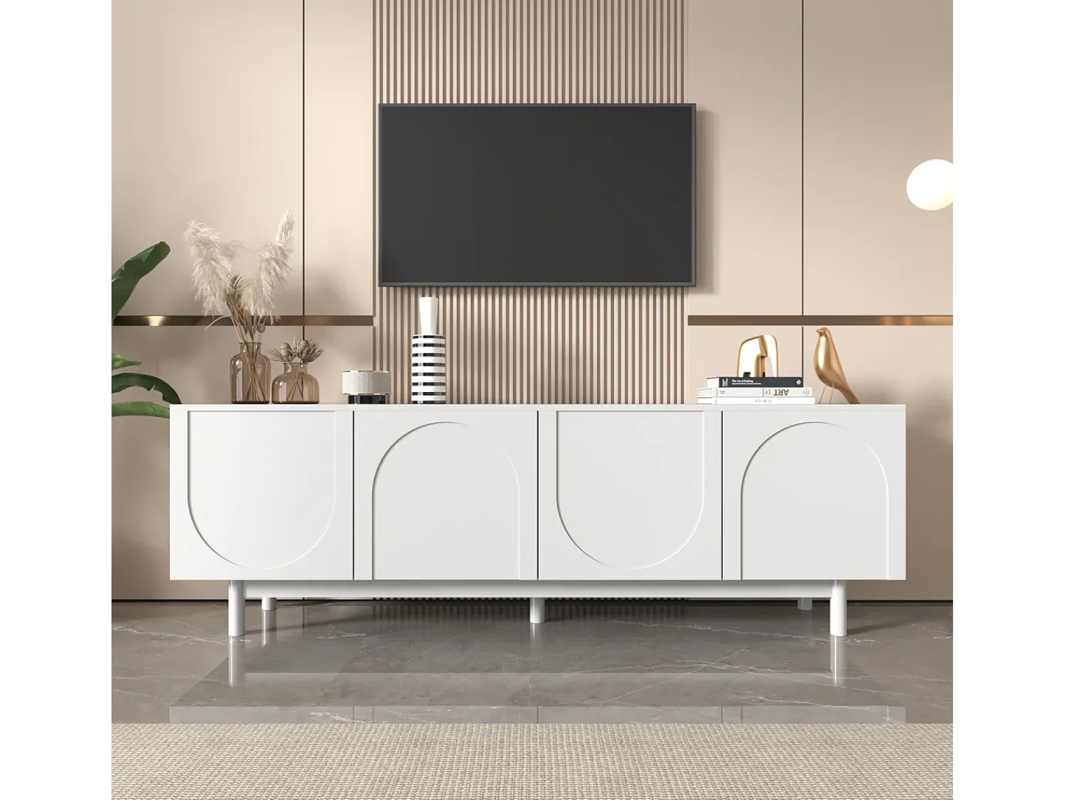 Best Móvel de TV moderno , 175 × 38 × 56 cm, com prateleiras ajustáveis, elegante e luxuoso, ideal para sala de estar. Branco