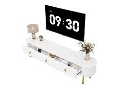 Móvel De Tv*Merax Móvel de TV moderno com 3 gavetas - 174 x 35 x 41 cm - MDF e pés de metal - + dourado Branco