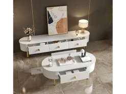 Móvel De Tv*Merax Móvel de TV moderno com 3 gavetas - 174 x 35 x 41 cm - MDF e pés de metal - + dourado Branco