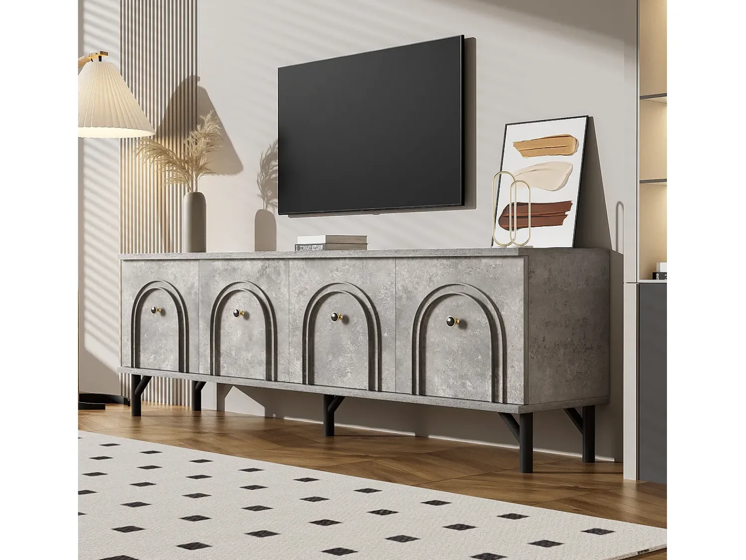 Merax Móvel de TV moderno com 4 portas - 160 x 38 x 55,5 cm - fecho suave - arrumação - aglomerado -^ Móvel De Tv