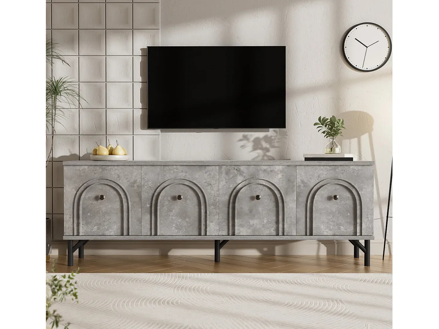 Merax Móvel de TV moderno com 4 portas - 160 x 38 x 55,5 cm - fecho suave - arrumação - aglomerado -^ Móvel De Tv