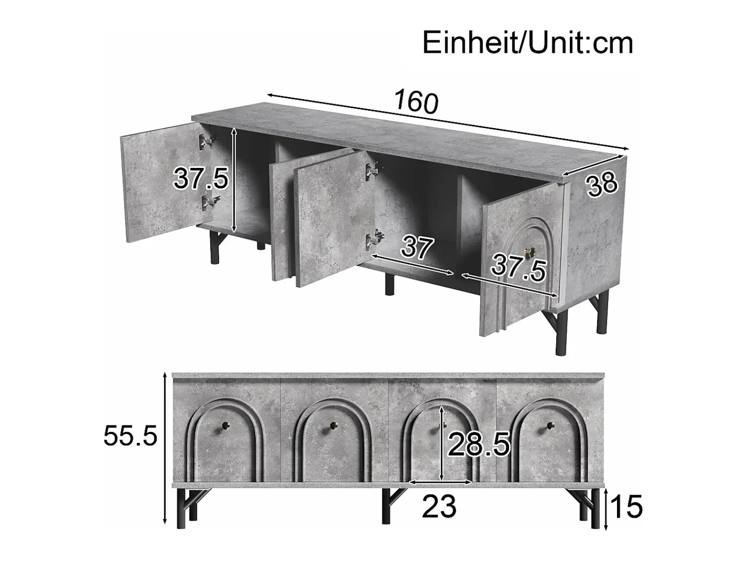 Merax Móvel de TV moderno com 4 portas - 160 x 38 x 55,5 cm - fecho suave - arrumação - aglomerado -^ Móvel De Tv