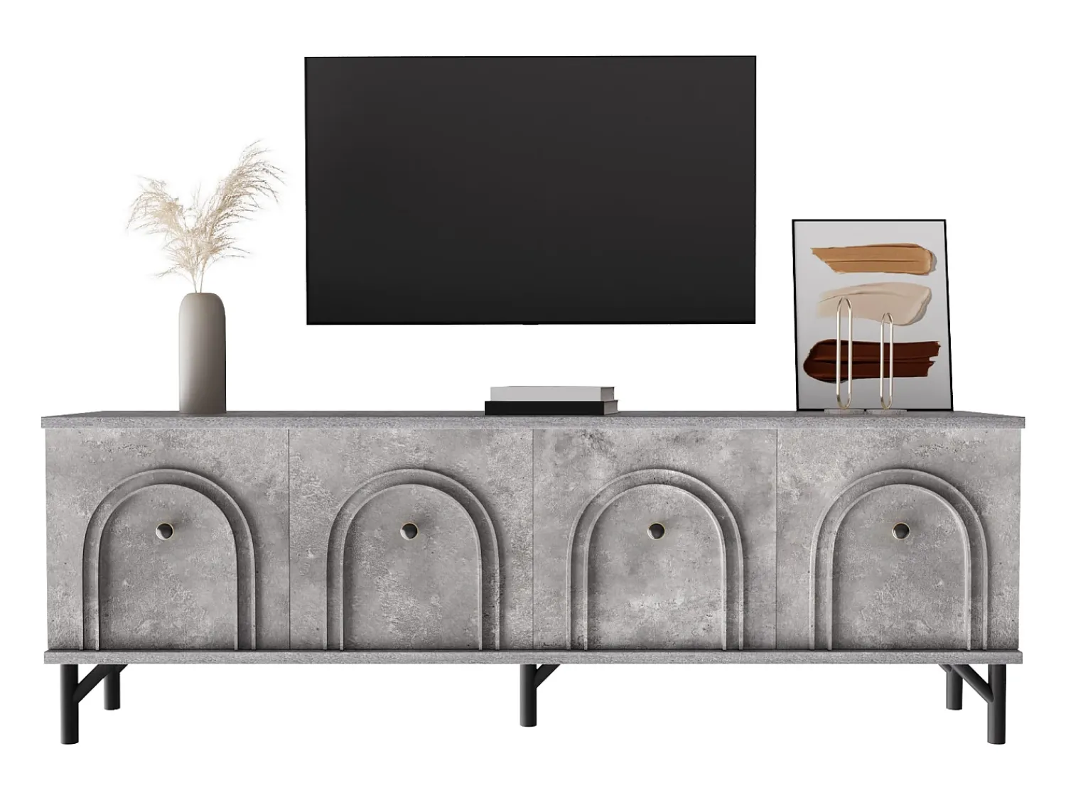 Merax Móvel de TV moderno com 4 portas - 160 x 38 x 55,5 cm - fecho suave - arrumação - aglomerado -^ Móvel De Tv