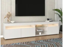 Merax Móvel de TV moderno com 3 portas, 2 gavetas e 2 nichos - LEDs - comprimento 180cm - para sala - lacado^ Móvel De Tv