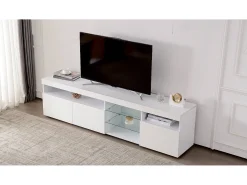 Merax Móvel de TV moderno com 3 portas, 2 gavetas e 2 nichos - LEDs - comprimento 180cm - para sala - lacado^ Móvel De Tv