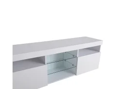 Merax Móvel de TV moderno com 3 portas, 2 gavetas e 2 nichos - LEDs - comprimento 180cm - para sala - lacado^ Móvel De Tv
