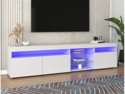 Merax Móvel de TV moderno com 3 portas, 2 gavetas e 2 nichos - LEDs - comprimento 180cm - para sala - lacado^ Móvel De Tv