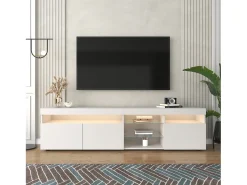Merax Móvel de TV moderno com 3 portas, 2 gavetas e 2 nichos - LEDs - comprimento 180cm - para sala - lacado^ Móvel De Tv
