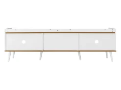 Móvel De Tv| Móvel de TV moderno com 3 portas, armário baixo em acabamento e madeira natural, 160x39x49,5cm Branco
