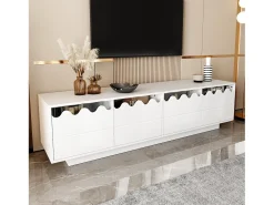 Móvel De Tv*Merax Móvel de TV moderno com 4 portas e design ondulado - 170 x 40 x 45 cm - elegante solução de armazenamento para sala de estar - MDF + aglomerado - Branco